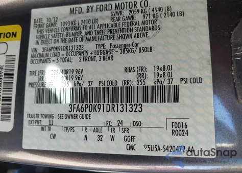 2013 Ford Fusion Titanium from USA, damaged, VIN 3FA6P0K91DR131323